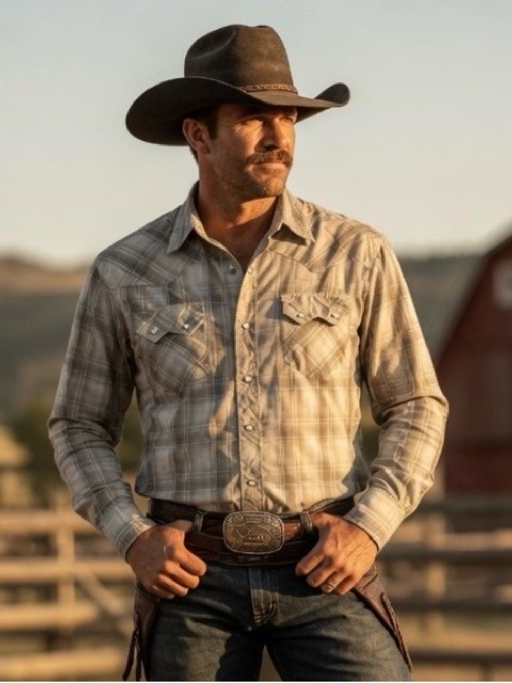Wrangler Men's XXL Plaid Western Fashion Snap Shirt Beige Gree Cowboy Ranch Hand